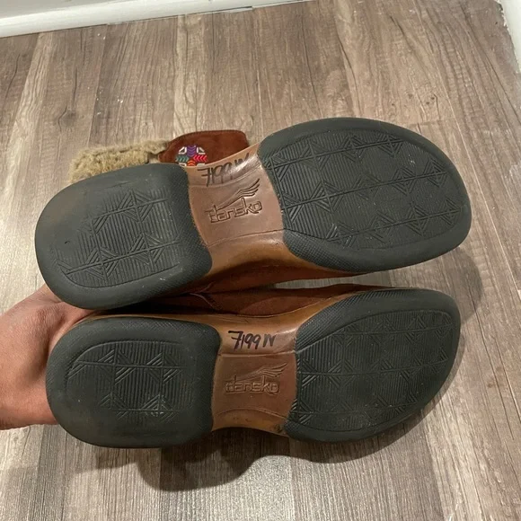 Dansko Fyodora Tribal Western Brown Suede Mid Calf Faux Fur Boots - Picture 7 of 12